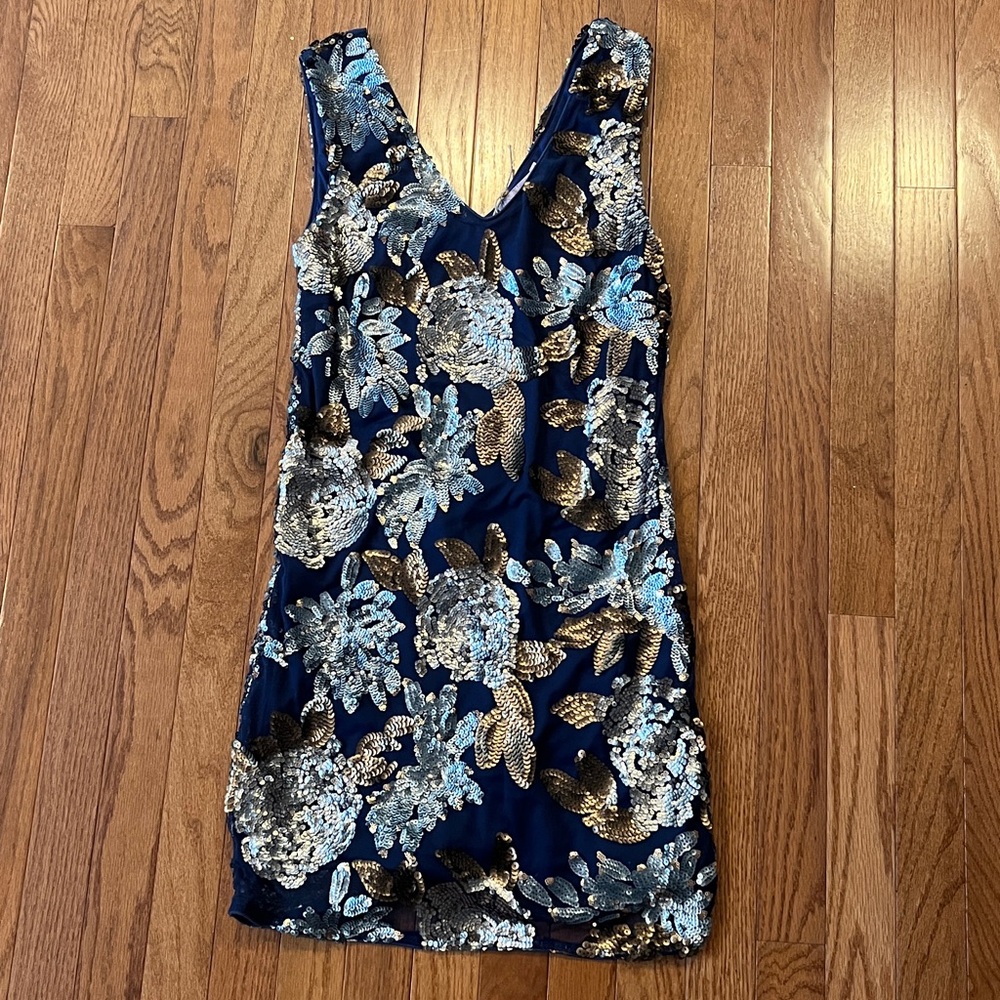 Altar'd State Navy and Gold Sequin Dress